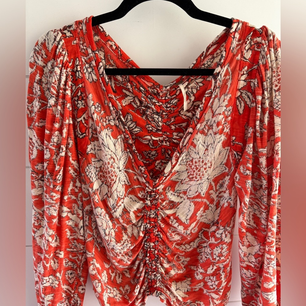 Free People Orange Floral Top, Size Medium - Picture 2 of 9